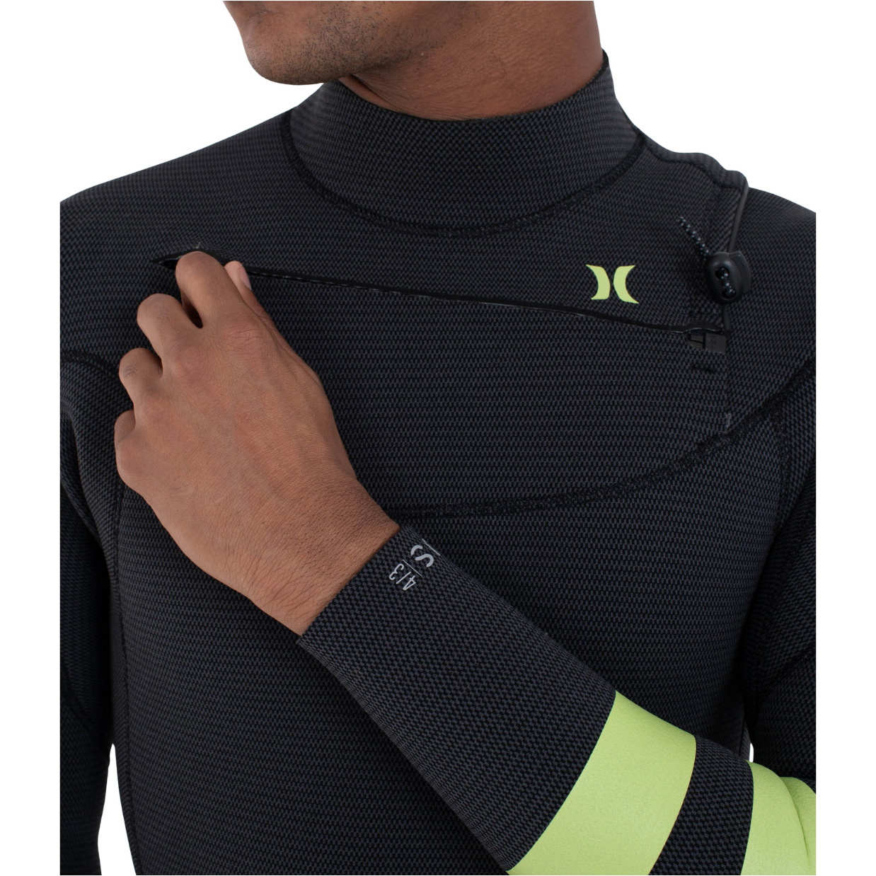 2025 Hurley Mens Plus 4/3mm Chest Zip Wetsuit MFS0012403 - Black / Lemon